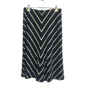 WHITE HOUSE BLACK MARKET WHBM Size 8 Black and White Chevron Striped Midi Skirt